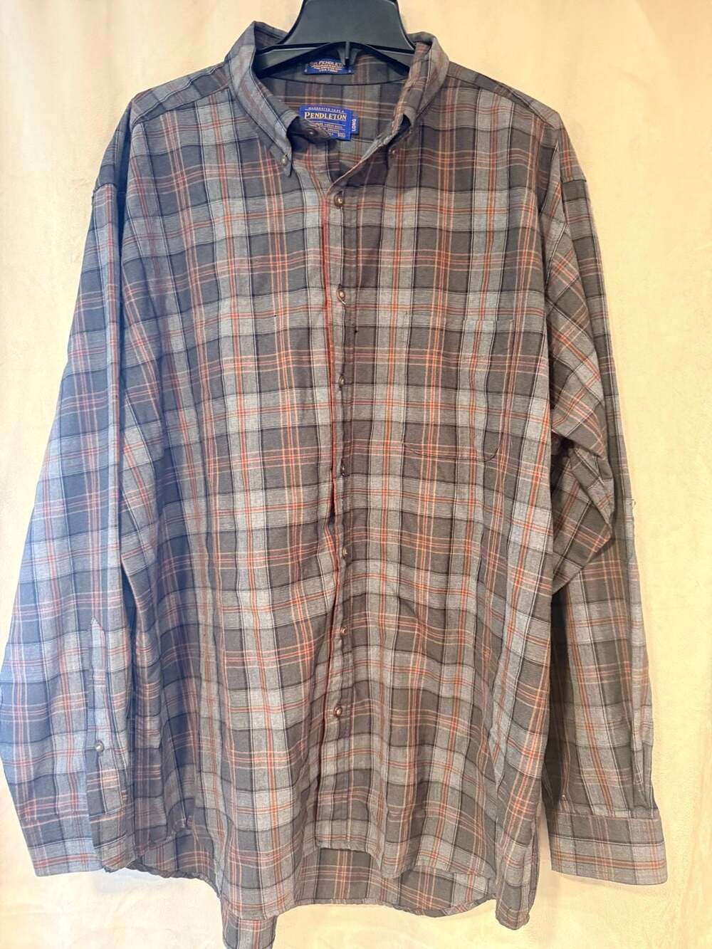 Sir Pendleton Wool Button-Down Shirt Size XXL Long Gray Plaid READ